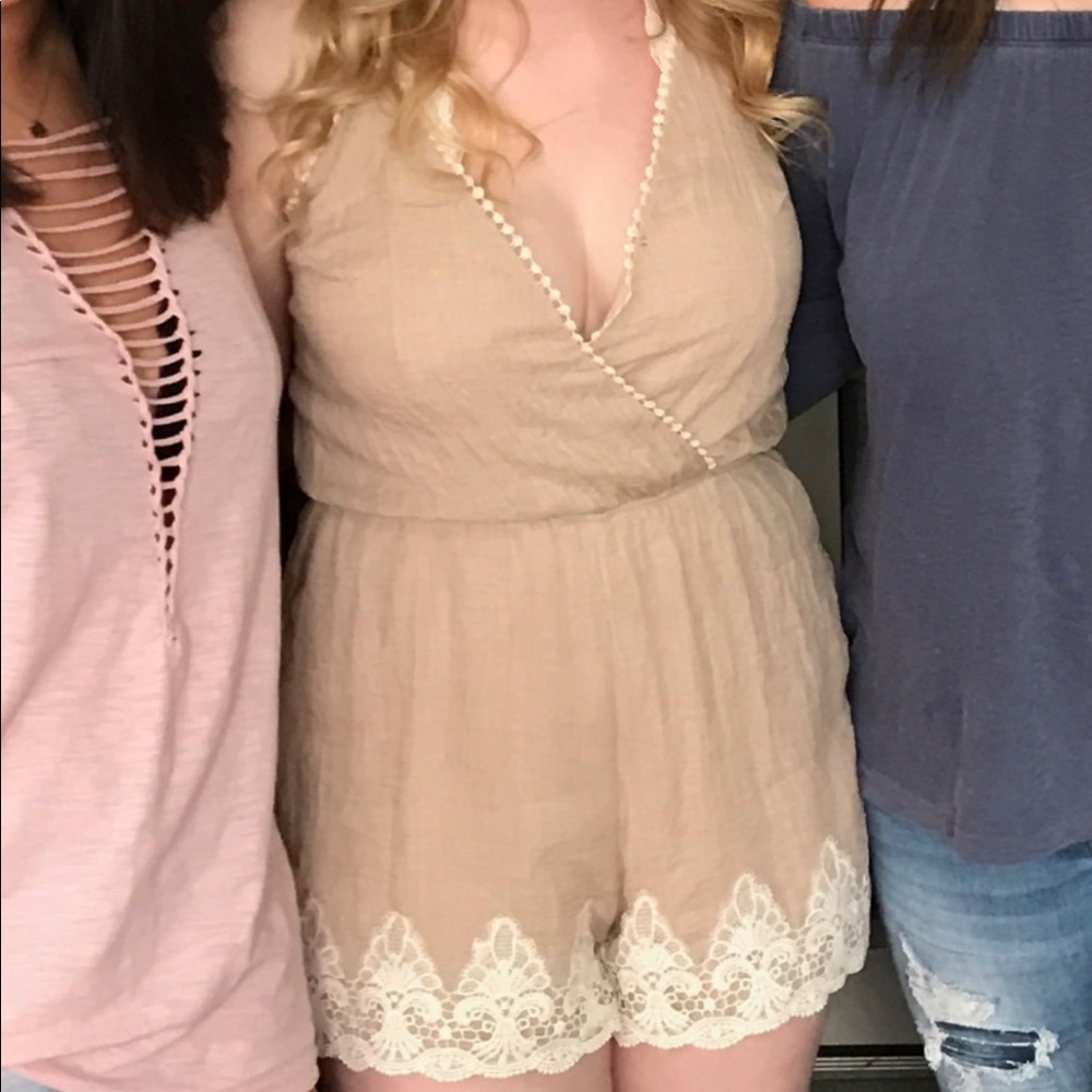 Tan and lace romper